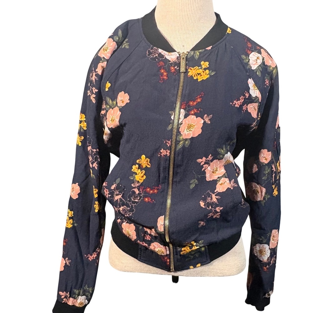 Sanctuary Navy Floral Bomber Jacket‎ Lightweight Zip Up Women S